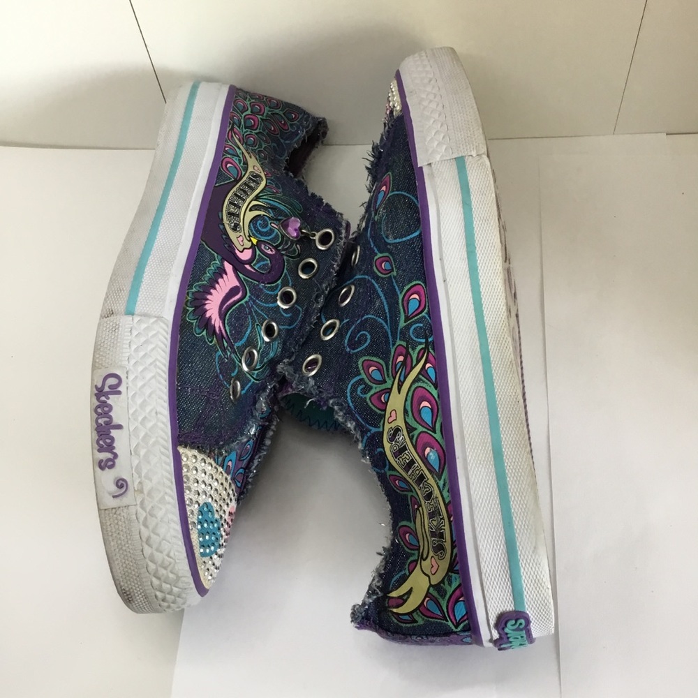 Girls Skechers Sneakers Twinkle Toes Shuffles Peacocks Tennis Shoes Size 5 - Picture 13 of 14